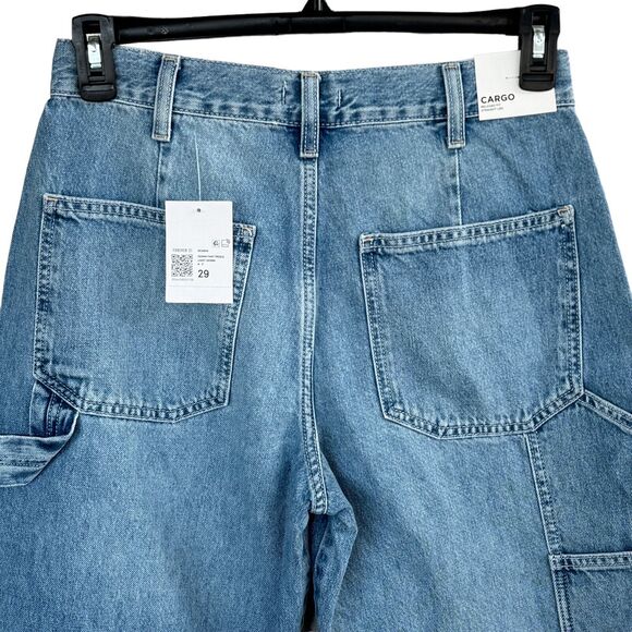 Forever 21 SZ 29 Cargo Jeans High-Rise Zip-Fly Relaxed Fit Light Wash Whiskered - Picture 5 of 9